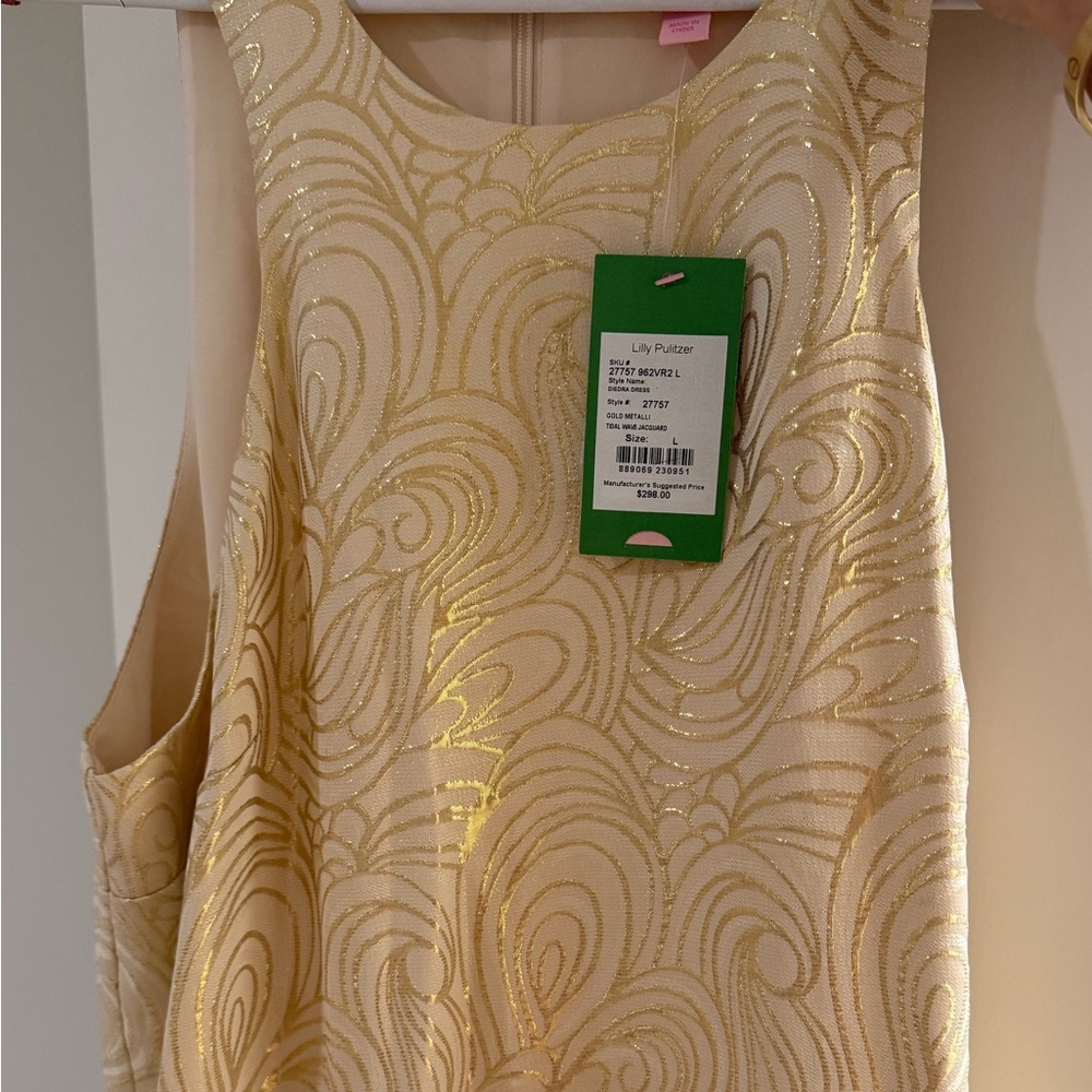 NBW Lilly Pulitzer gold shimmer dress with sequin tassels